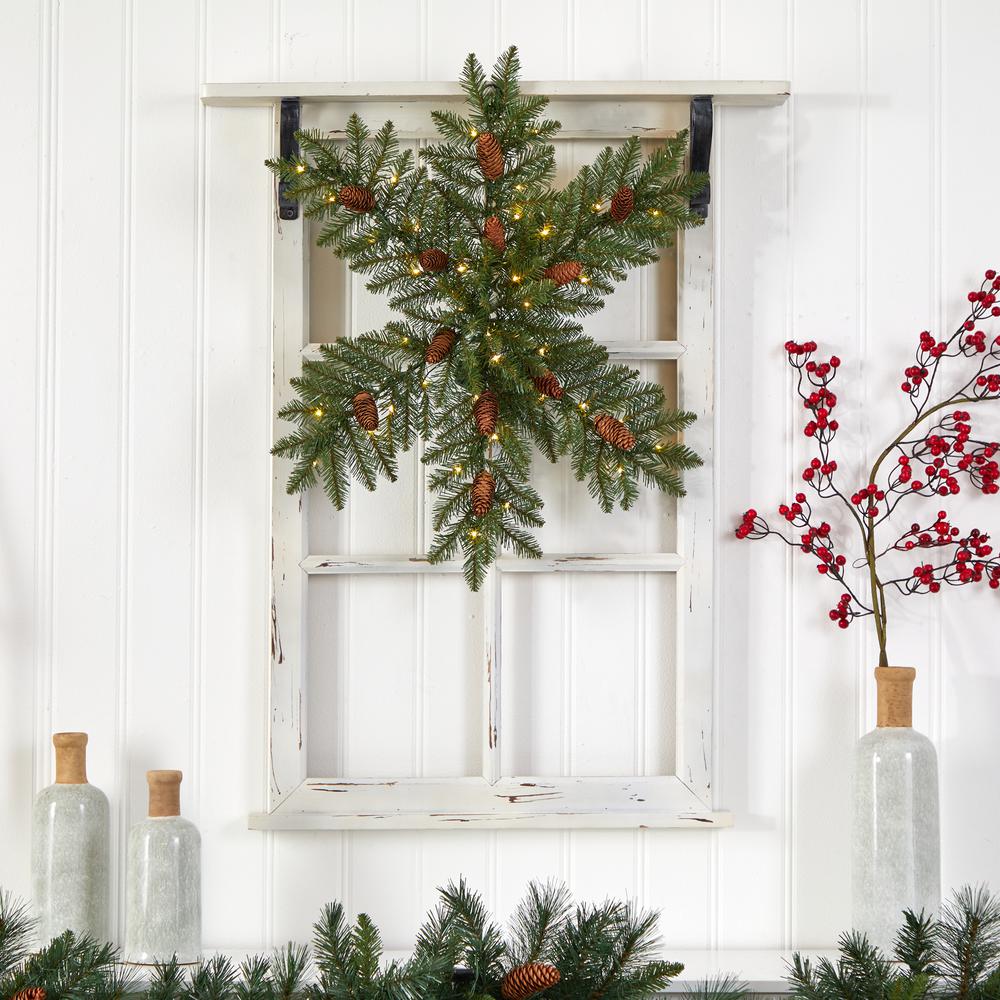 30in. Pre-Lit Snowflake Artificial Dunhill Fir Wreath with Pinecones and 40 LED Lights. Picture 4
