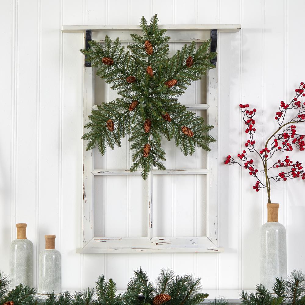 30in. Pre-Lit Snowflake Artificial Dunhill Fir Wreath with Pinecones and 40 LED Lights. Picture 3