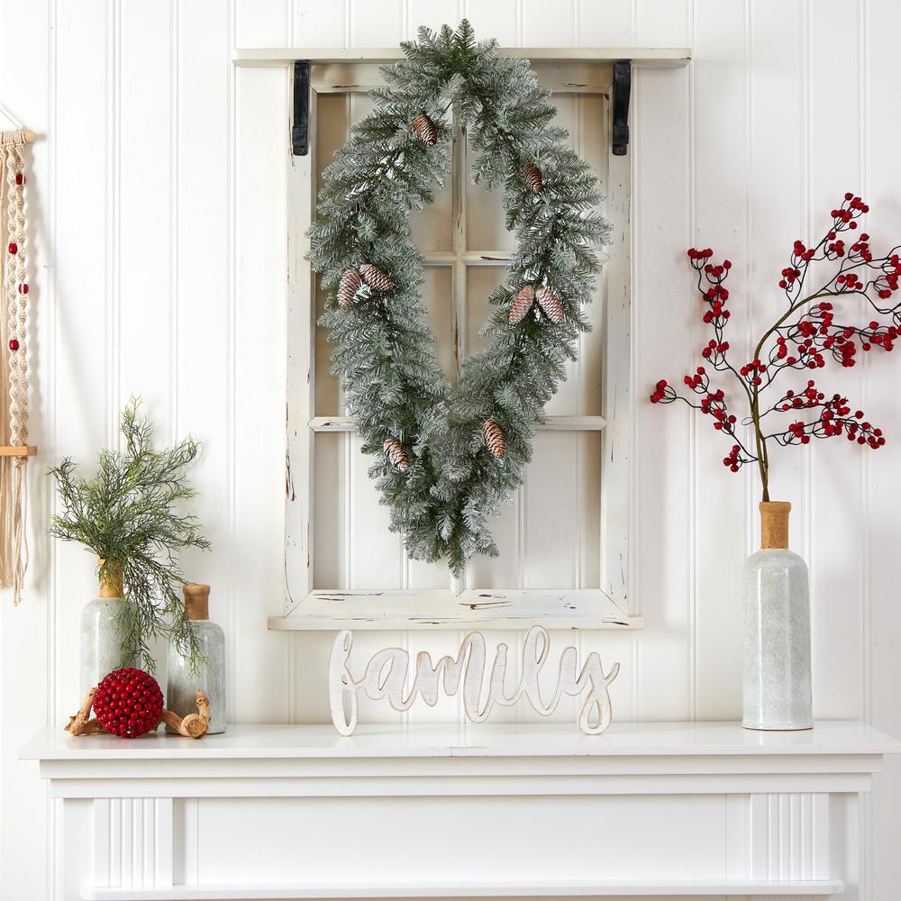 3ft. Holiday Christmas Geometric Diamond Frosted Wreath with Pinecones and 50 Warm White LED Lights. Picture 6