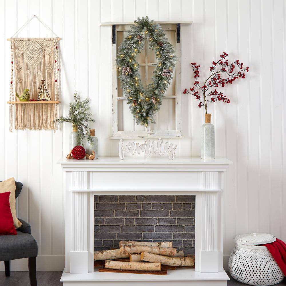 3ft. Holiday Christmas Geometric Diamond Frosted Wreath with Pinecones and 50 Warm White LED Lights. Picture 7