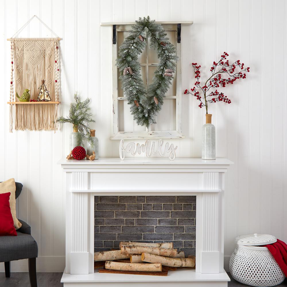 3ft. Holiday Christmas Geometric Diamond Frosted Wreath with Pinecones and 50 Warm White LED Lights. Picture 8