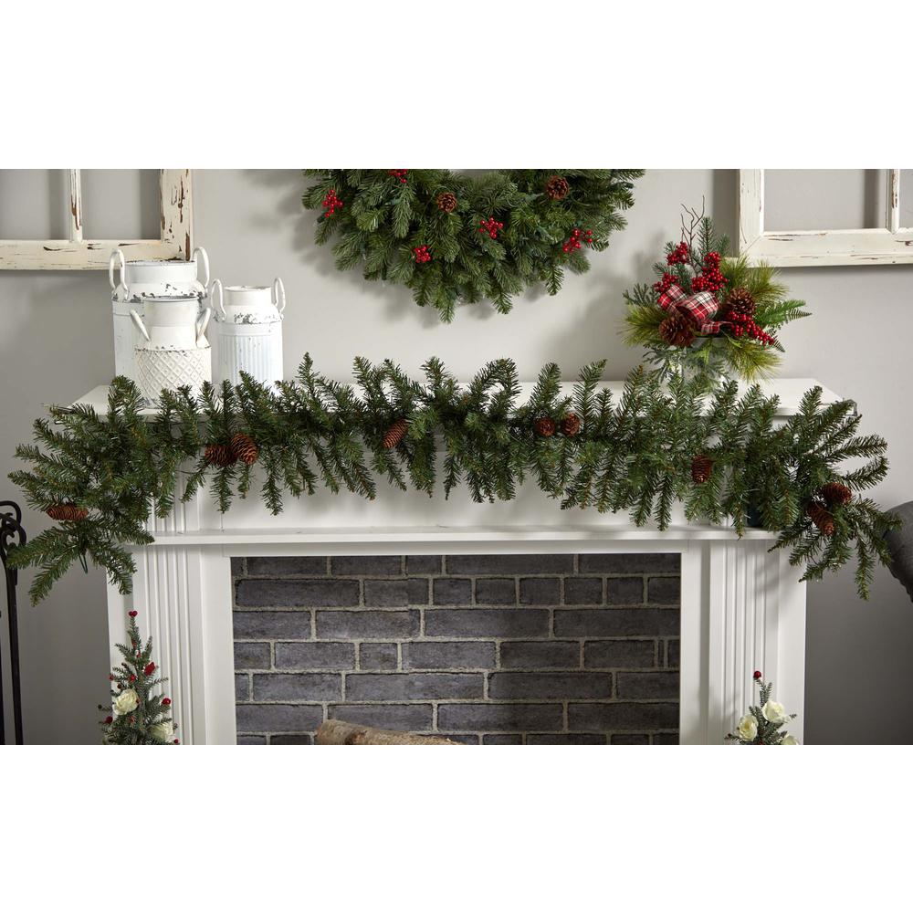 Alaskan Pines and Pinecones Artificial Christmas Garland 50 Warm White LEDLights. Picture 7