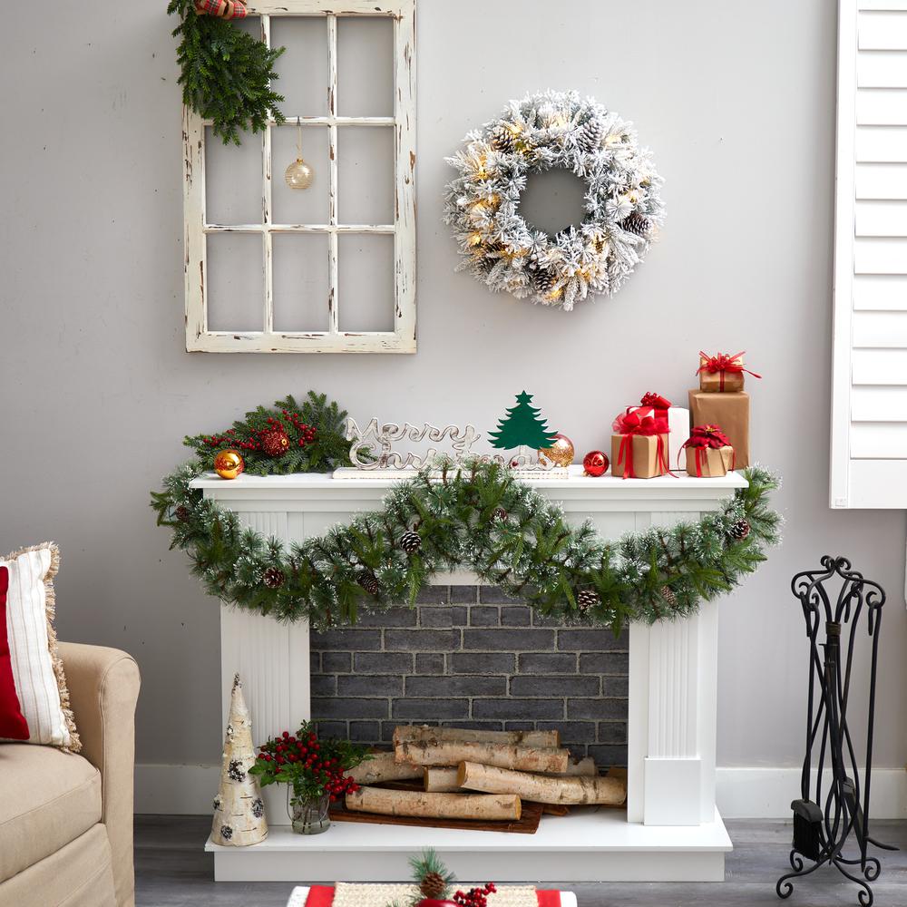 20in. Flocked Artificial Christmas Wreath with 35 Warm White LED Lights. Picture 6