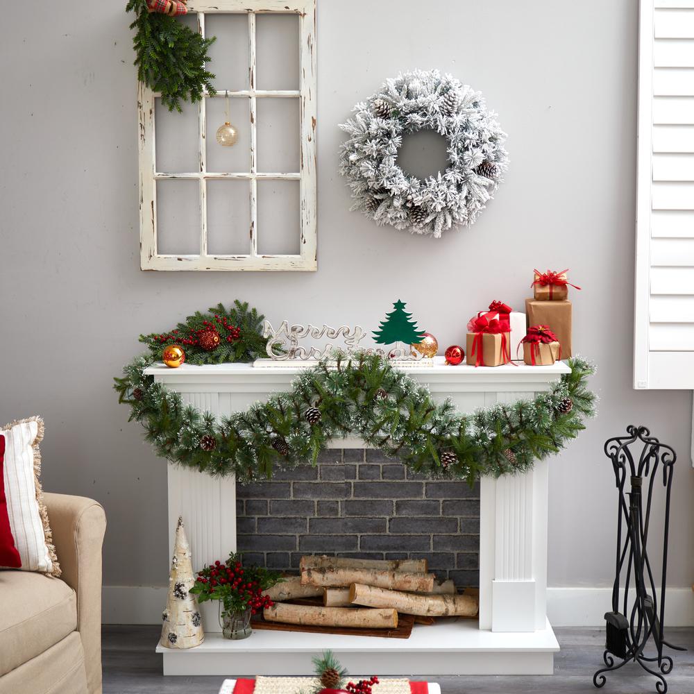 20in. Flocked Artificial Christmas Wreath with 35 Warm White LED Lights. Picture 7