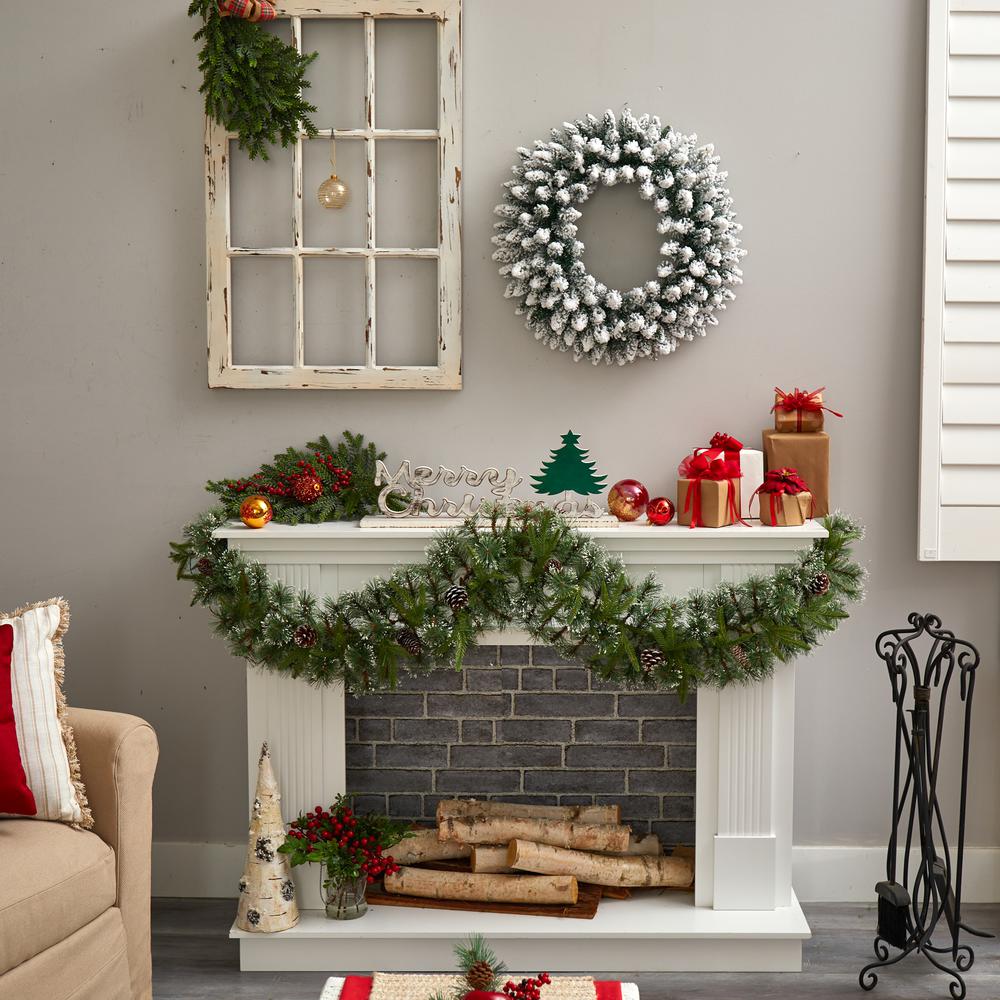 24in. Flocked Artificial Christmas Wreath with 160 Bendable Branches and 35 Warm White LED Lights. Picture 5