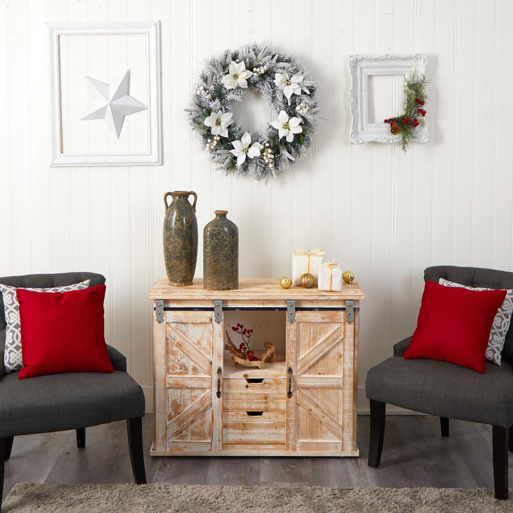 24in. Flocked Poinsettia and Pine Artificial Christmas Wreath with 50 Warm White LED Lights. Picture 6