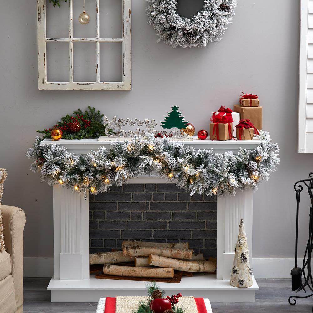 6ft. Flocked Artificial Christmas Garland with Pine Cones and 35 Warm White LED Lights. Picture 5