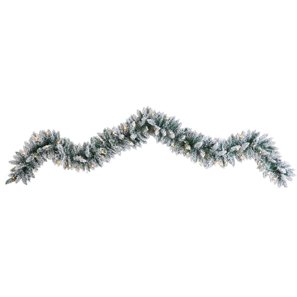 9ft. Flocked Artificial Christmas Garland with 50 Warm White LED Lights. Picture 5