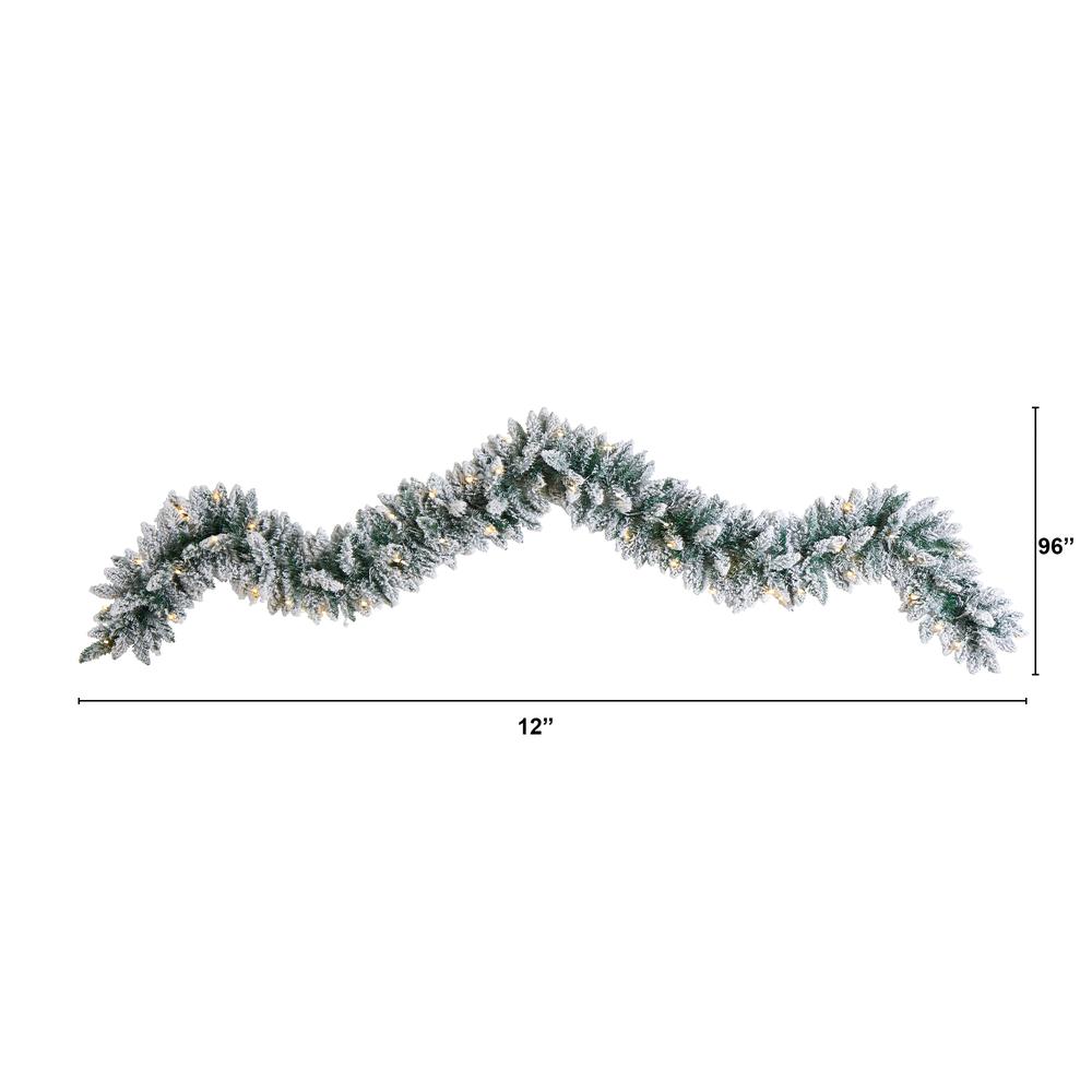 9ft. Flocked Artificial Christmas Garland with 50 Warm White LED Lights. Picture 1