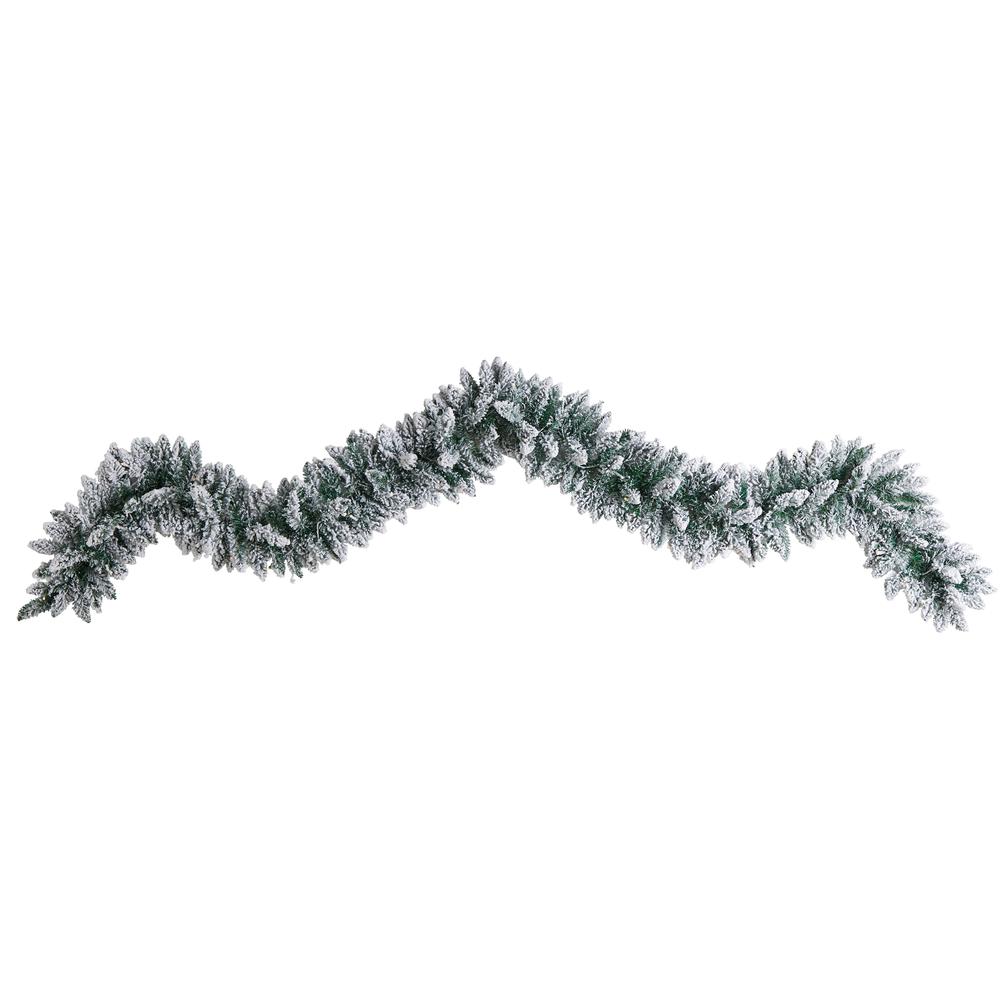9ft. Flocked Artificial Christmas Garland with 50 Warm White LED Lights. Picture 2