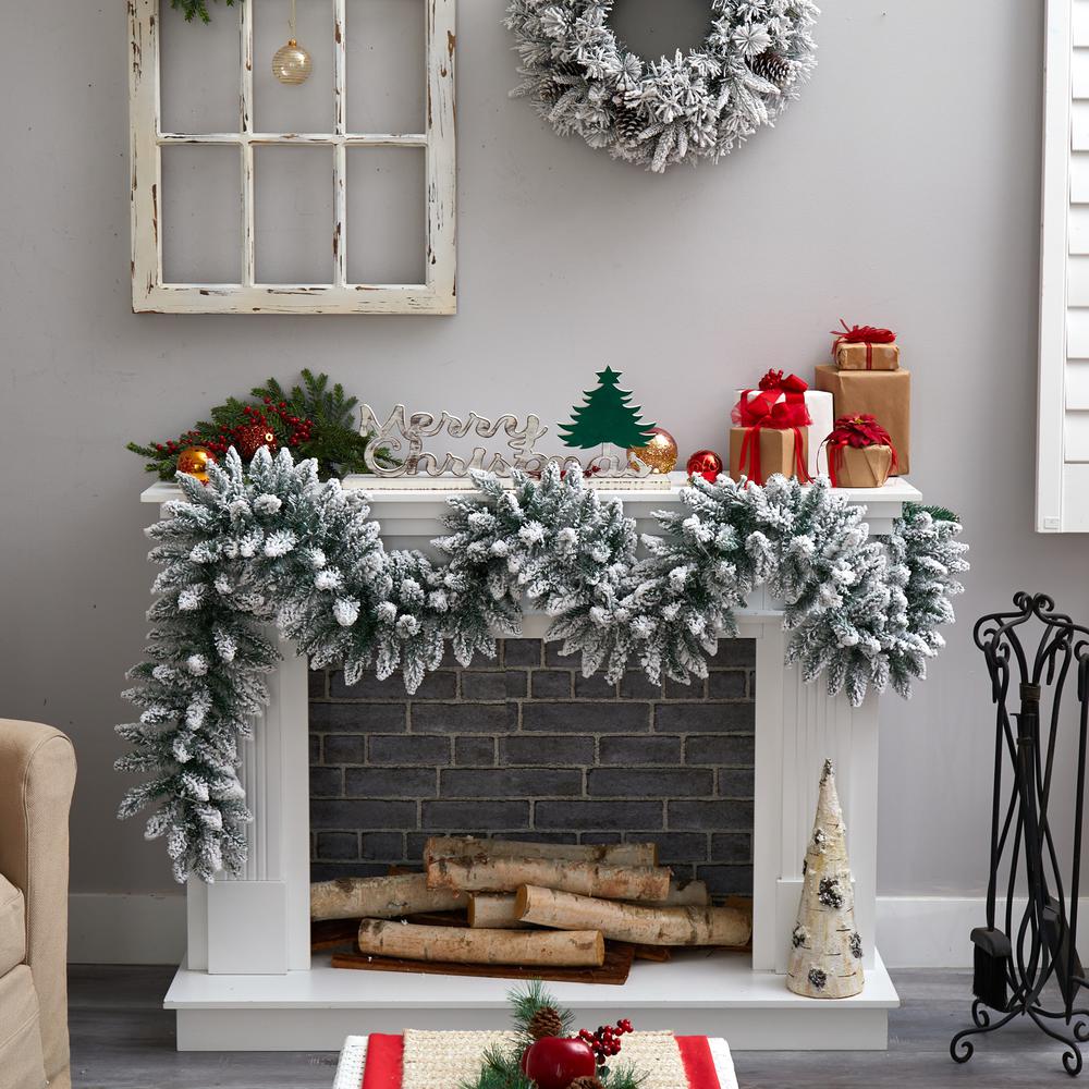 9ft. Flocked Artificial Christmas Garland with 50 Warm White LED Lights. Picture 3