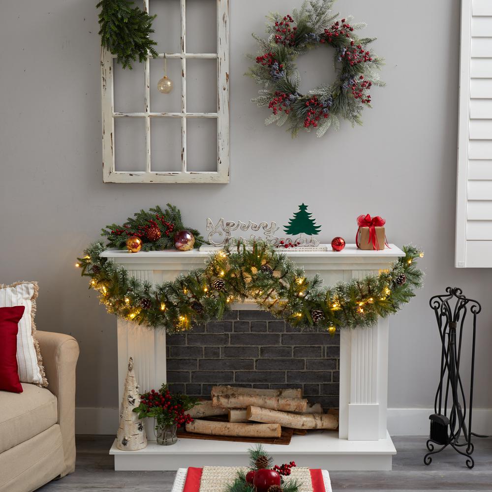 6ft. Snow Tipped Christmas Artificial Garland with 35 Clear LED Lights and Pine Cones. Picture 4