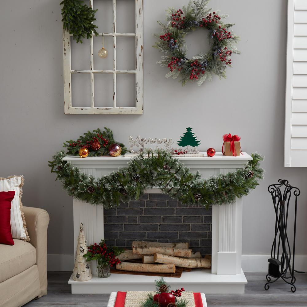 6ft. Snow Tipped Christmas Artificial Garland with 35 Clear LED Lights and Pine Cones. Picture 3