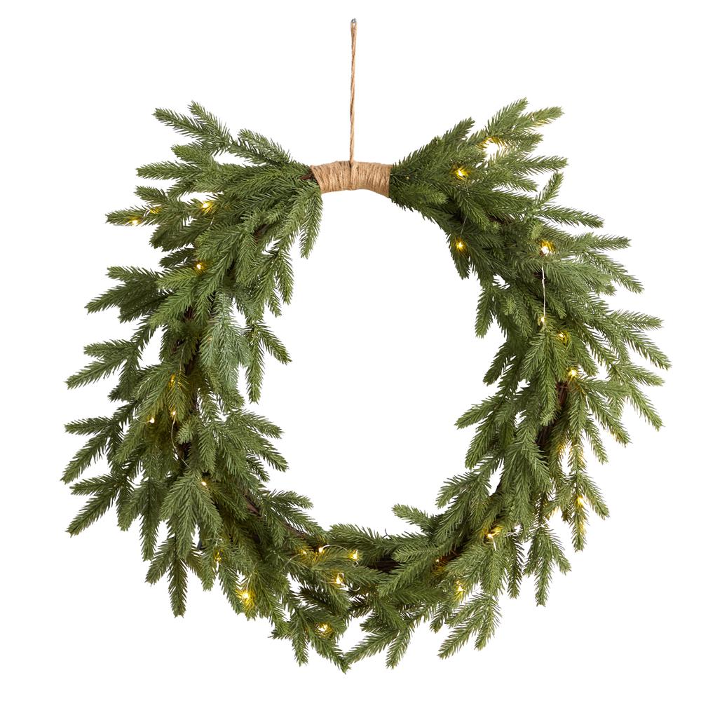 24in. Holiday Christmas Pre-Lit Cascading Pine Wreath. Picture 7