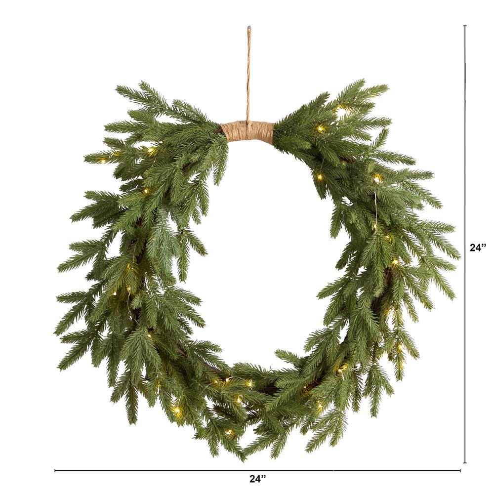 24in. Holiday Christmas Pre-Lit Cascading Pine Wreath. Picture 1