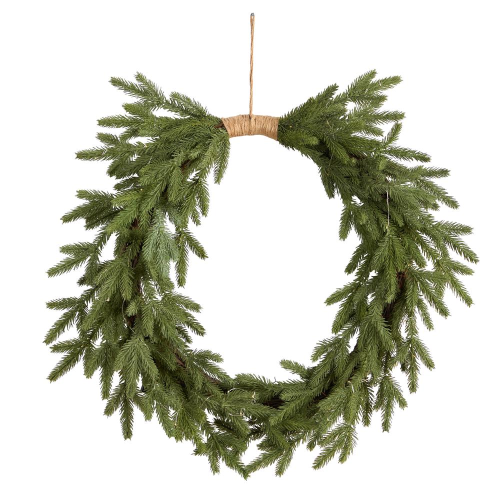 24in. Holiday Christmas Pre-Lit Cascading Pine Wreath. Picture 2
