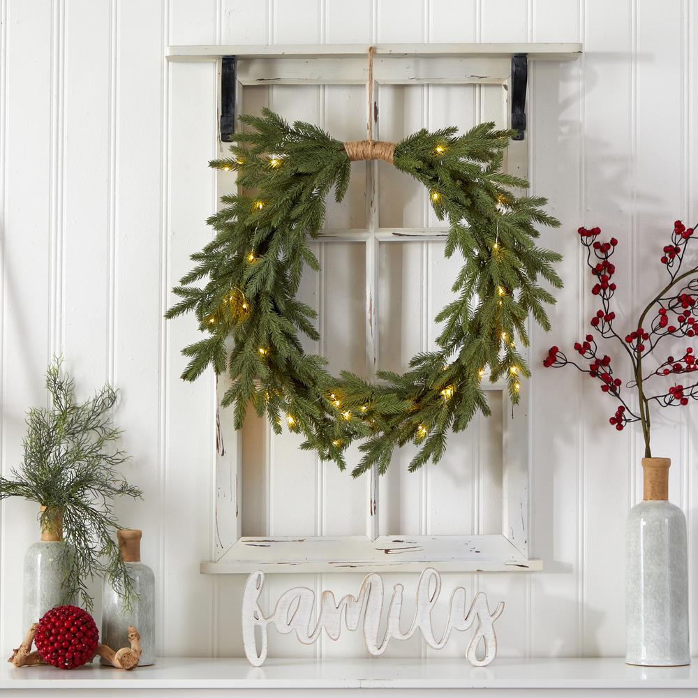 24in. Holiday Christmas Pre-Lit Cascading Pine Wreath. Picture 6