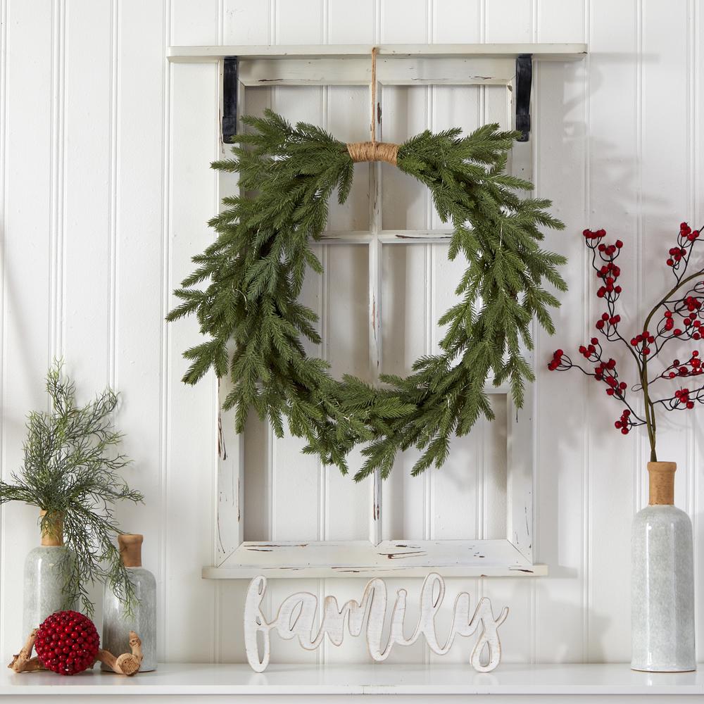 24in. Holiday Christmas Pre-Lit Cascading Pine Wreath. Picture 3