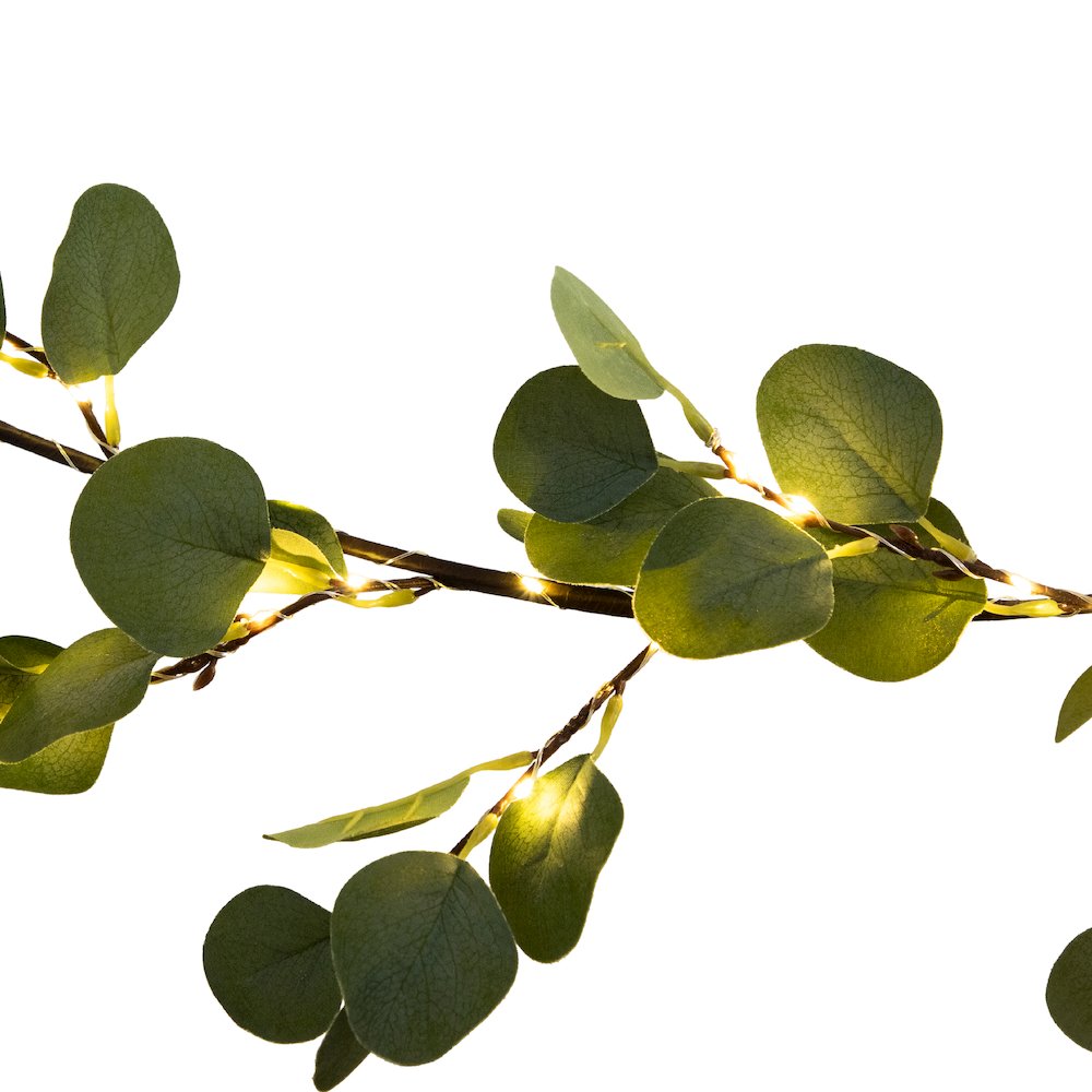 6.5ft. Lighted Artificial Eucalyptus Garland with 100 Warm White LED Lights. Picture 8