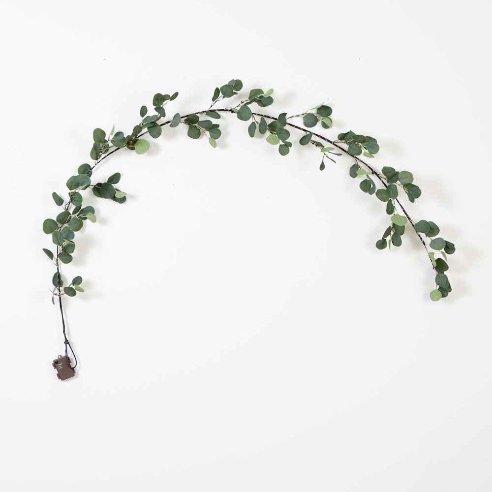 6.5ft. Lighted Artificial Eucalyptus Garland with 100 Warm White LED Lights. Picture 10