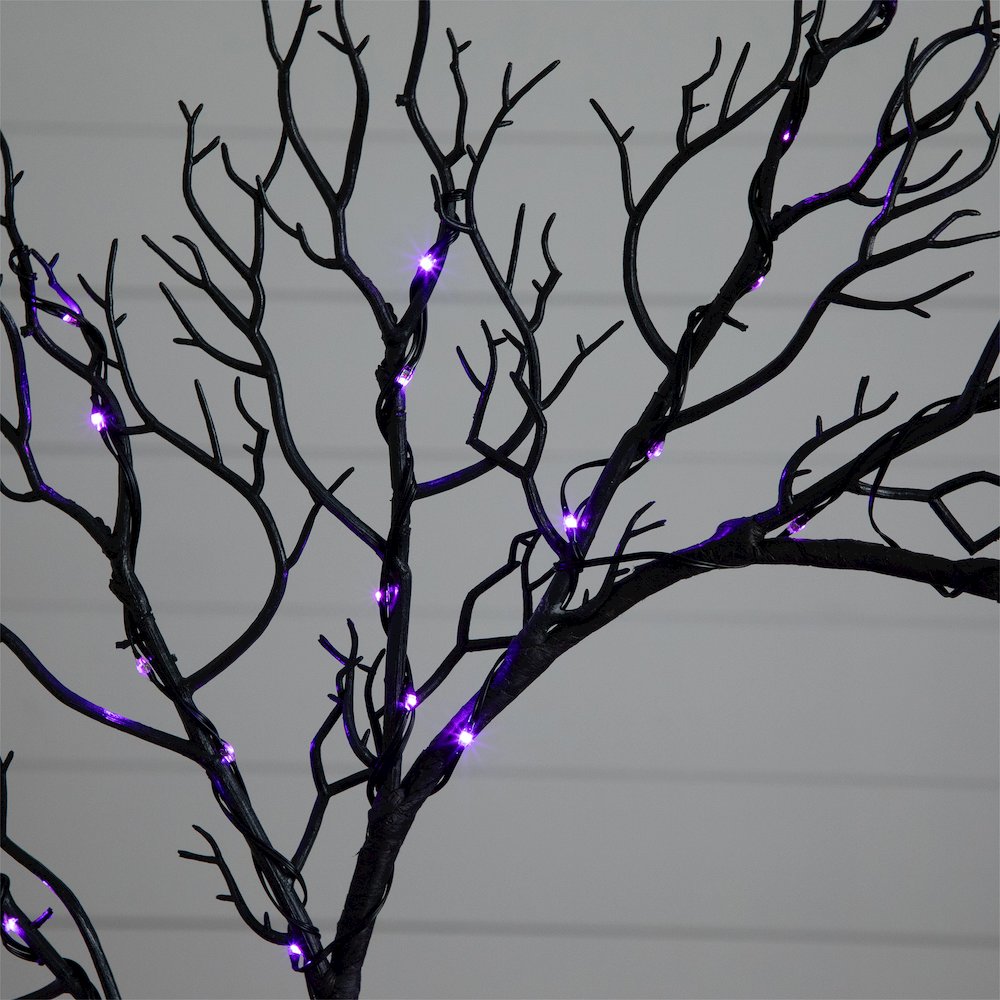 23in. Pre-Lit Halloween Black Fall Wreath with 60 Orange and Purple LED Lights. Picture 6