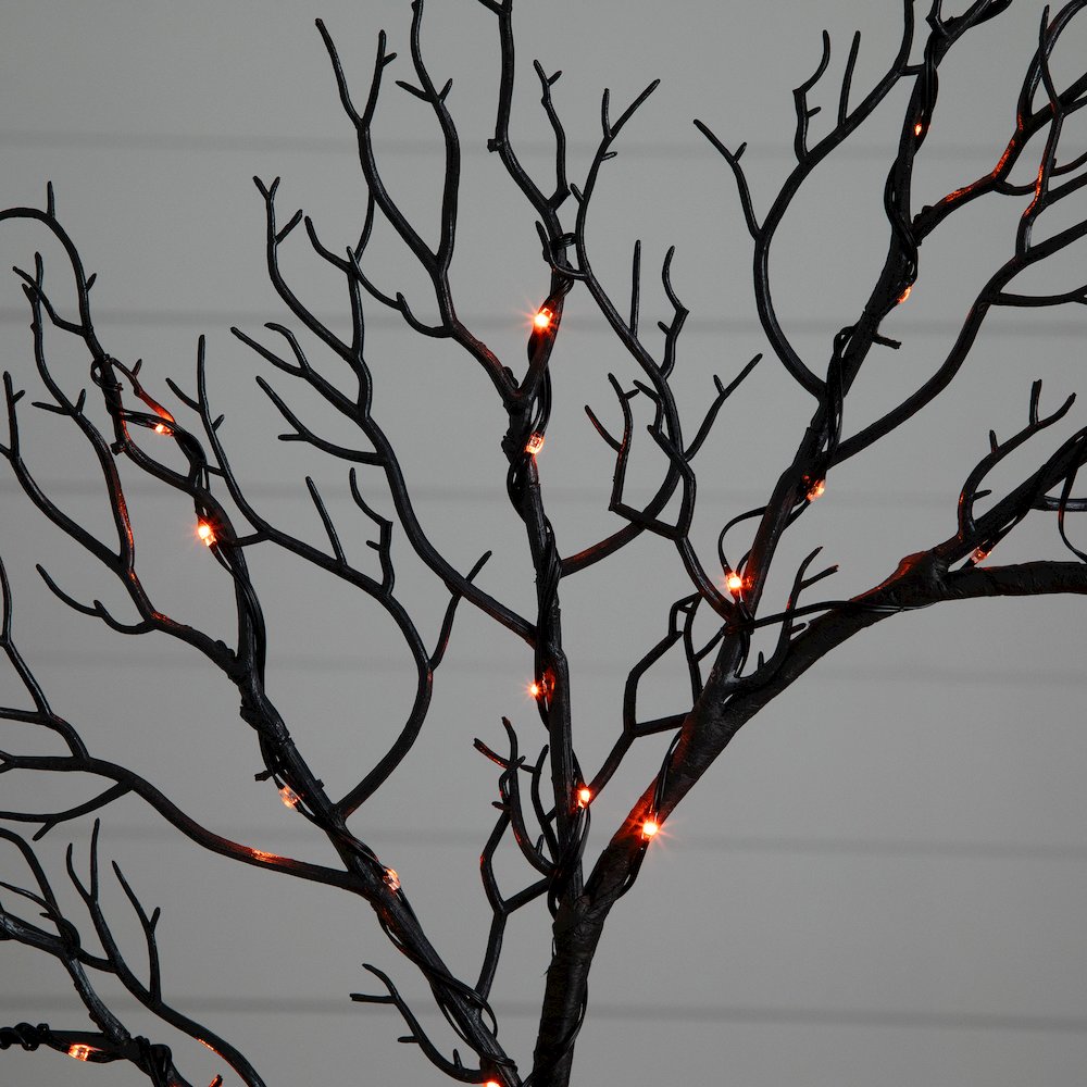 23in. Pre-Lit Halloween Black Fall Wreath with 60 Orange and Purple LED Lights. Picture 7