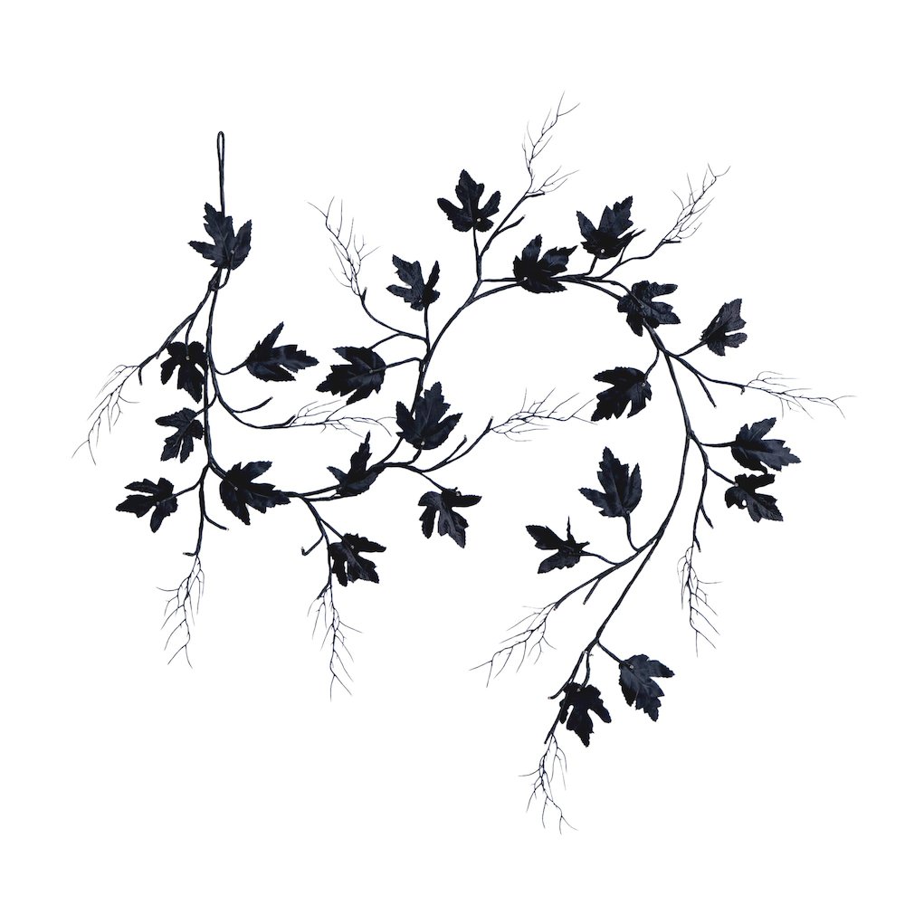 6.5ft. Pre-Lit Artificial Halloween Black Maple Garland with 48 LED Lights. Picture 1