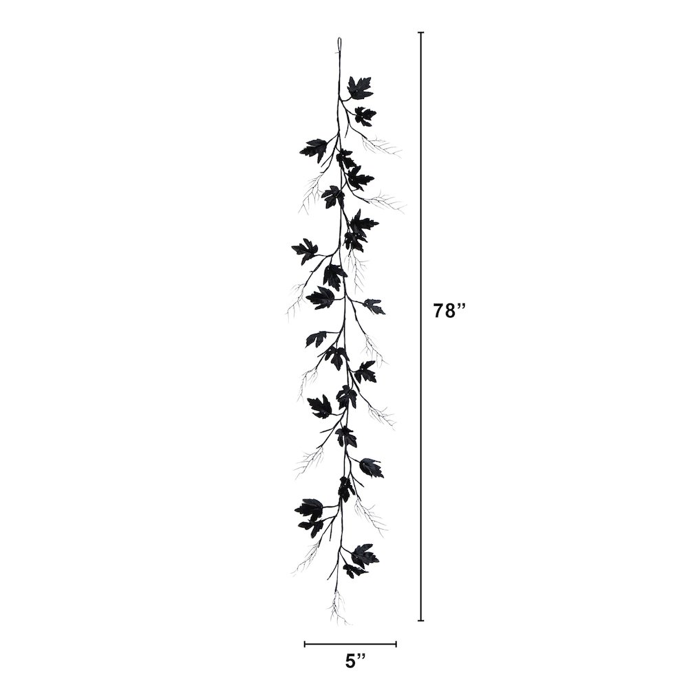 6.5ft. Pre-Lit Artificial Halloween Black Maple Garland with 48 LED Lights. Picture 3