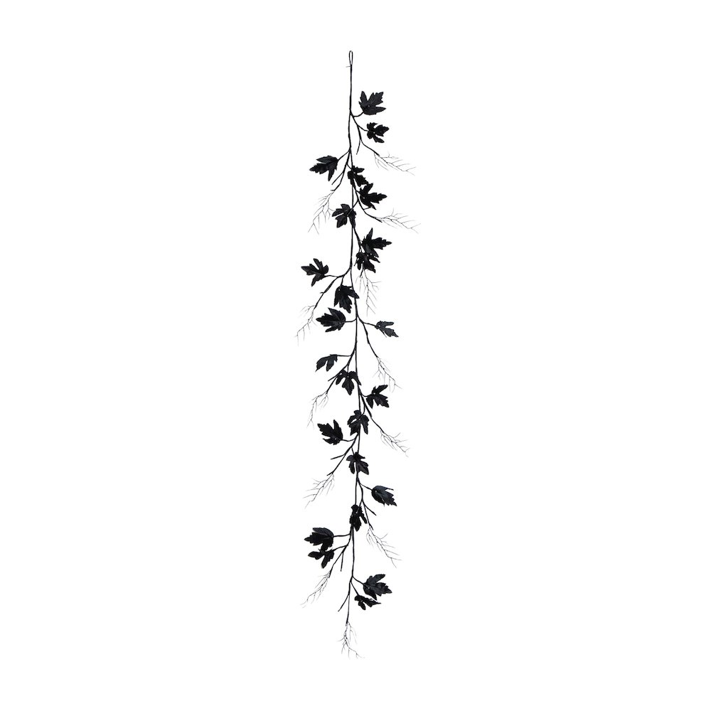 6.5ft. Pre-Lit Artificial Halloween Black Maple Garland with 48 LED Lights. Picture 2