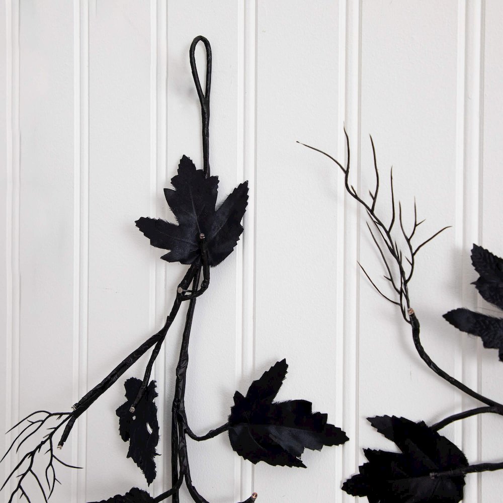 6.5ft. Pre-Lit Artificial Halloween Black Maple Garland with 48 LED Lights. Picture 6