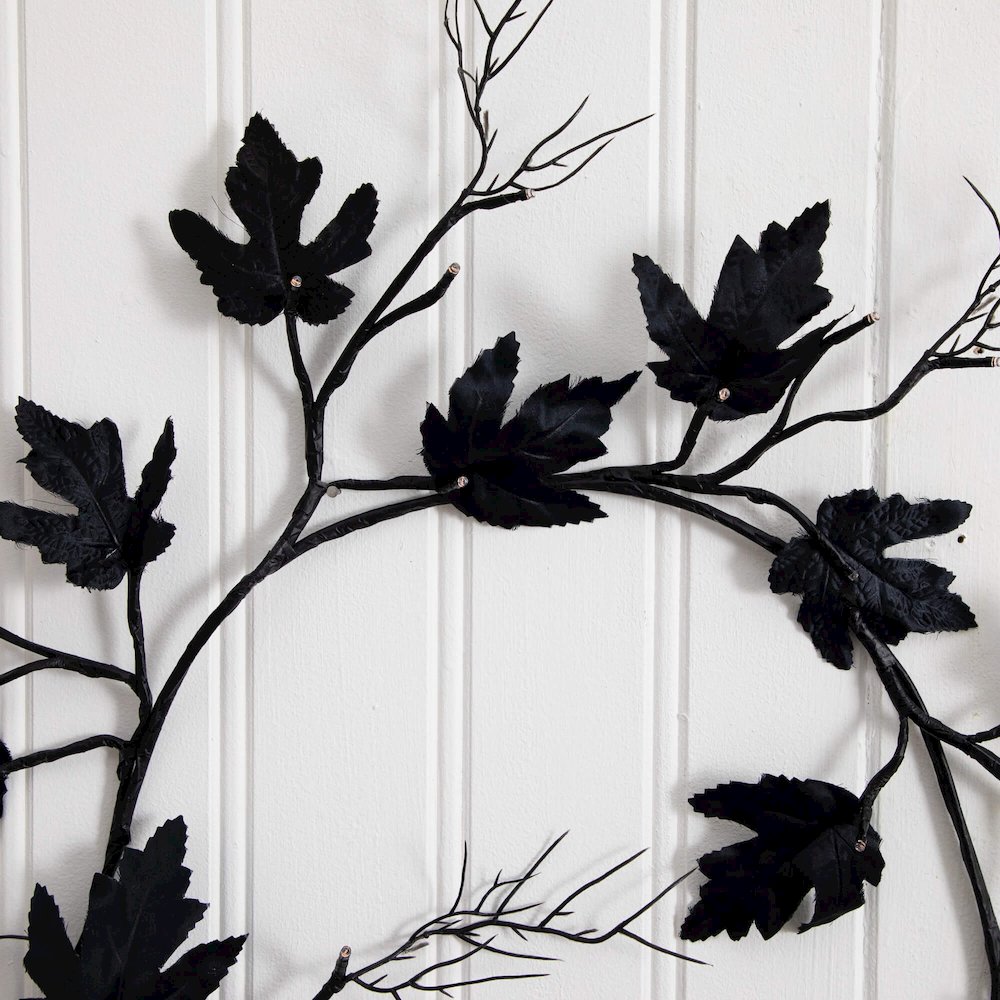 6.5ft. Pre-Lit Artificial Halloween Black Maple Garland with 48 LED Lights. Picture 8