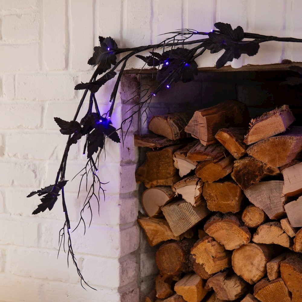 6.5ft. Pre-Lit Artificial Halloween Black Maple Garland with 48 LED Lights. Picture 5
