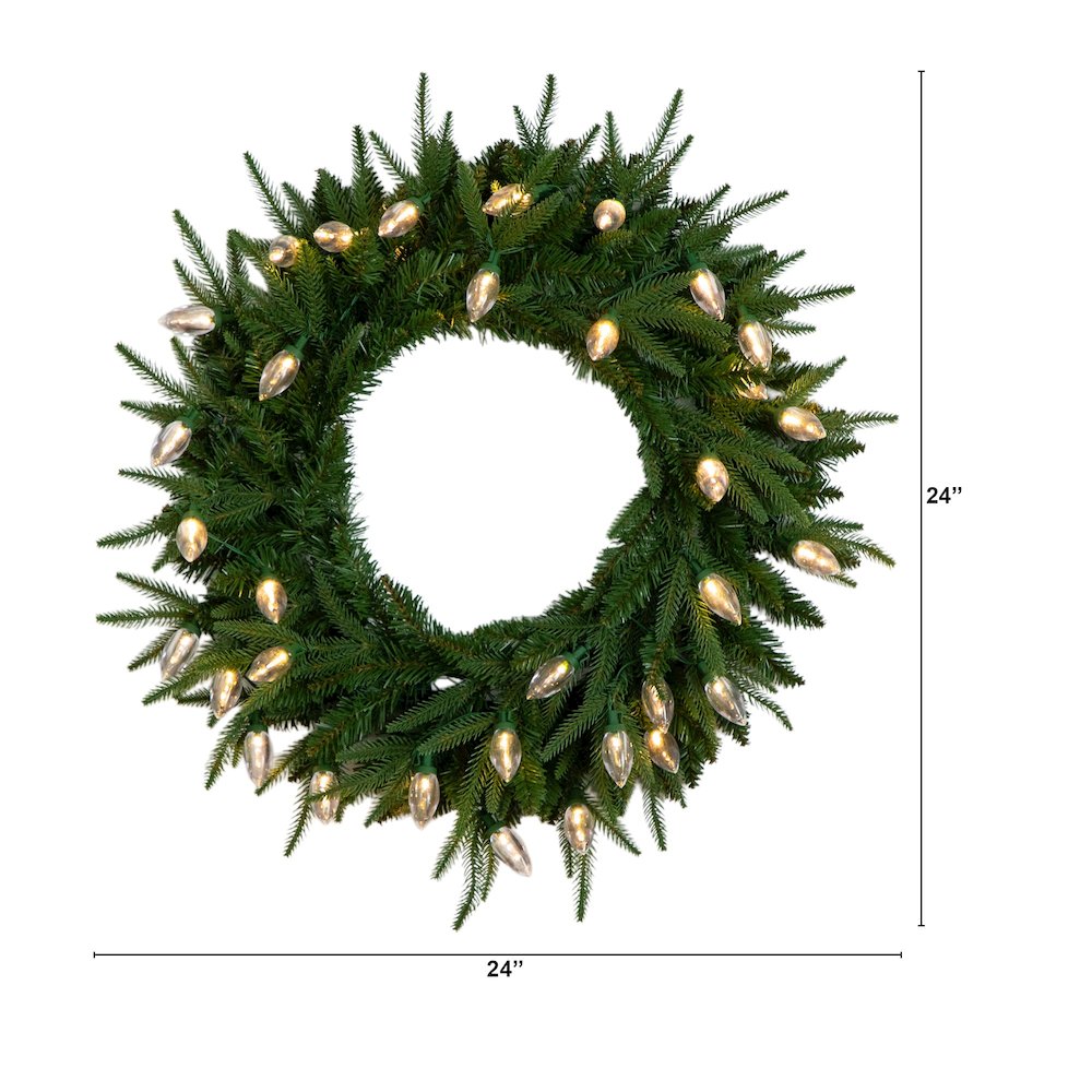 24in. Pre-Lit Artificial Luxembourg Pine Christmas Wreath with 35 LED Lights. Picture 12