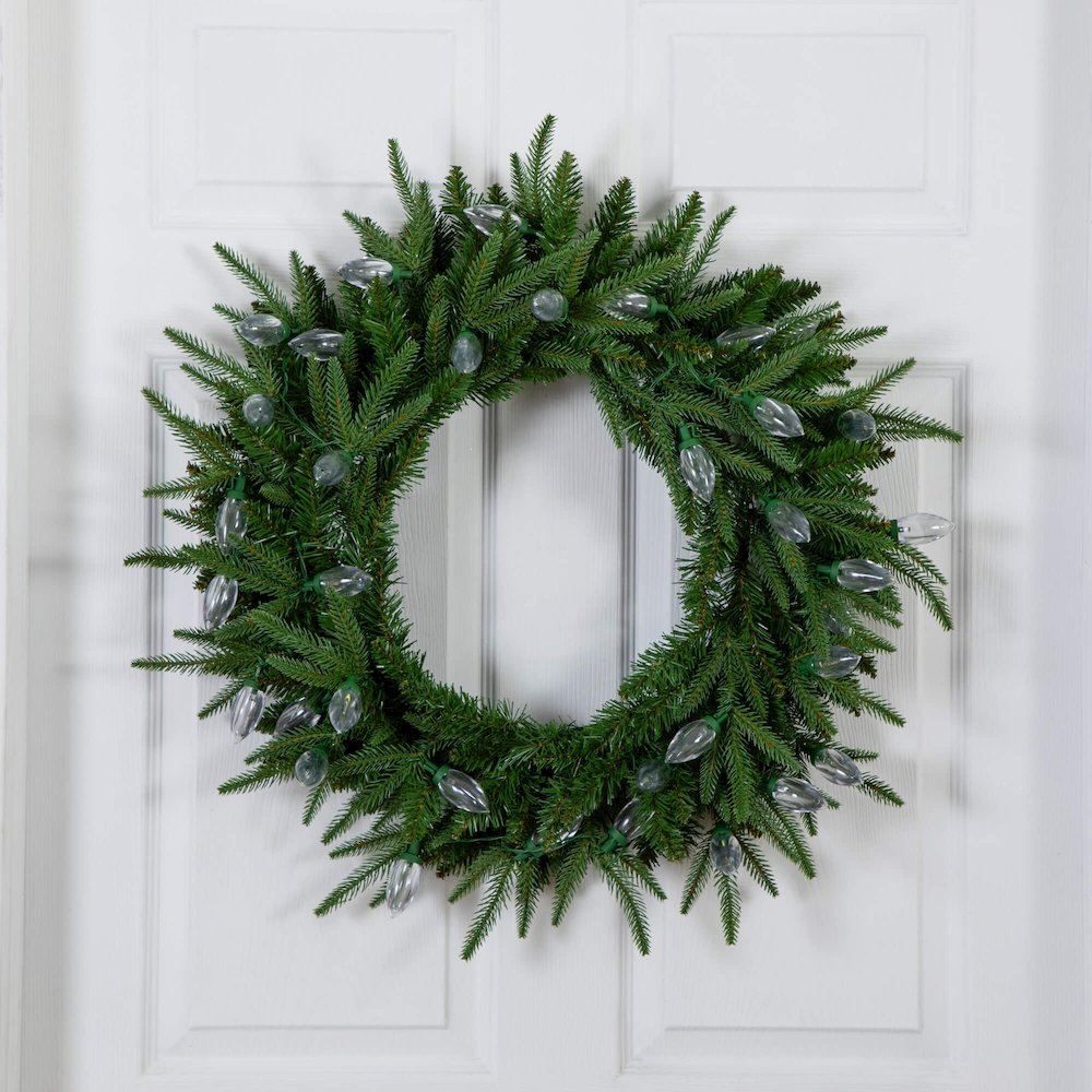 24in. Pre-Lit Artificial Luxembourg Pine Christmas Wreath with 35 LED Lights. Picture 10