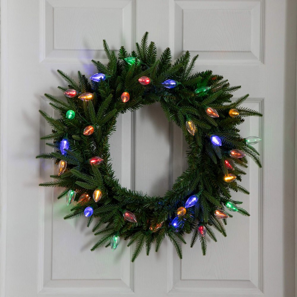 24in. Pre-Lit Artificial Luxembourg Pine Christmas Wreath with 35 LED Lights. Picture 14