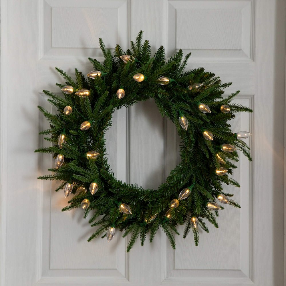 24in. Pre-Lit Artificial Luxembourg Pine Christmas Wreath with 35 LED Lights. Picture 15