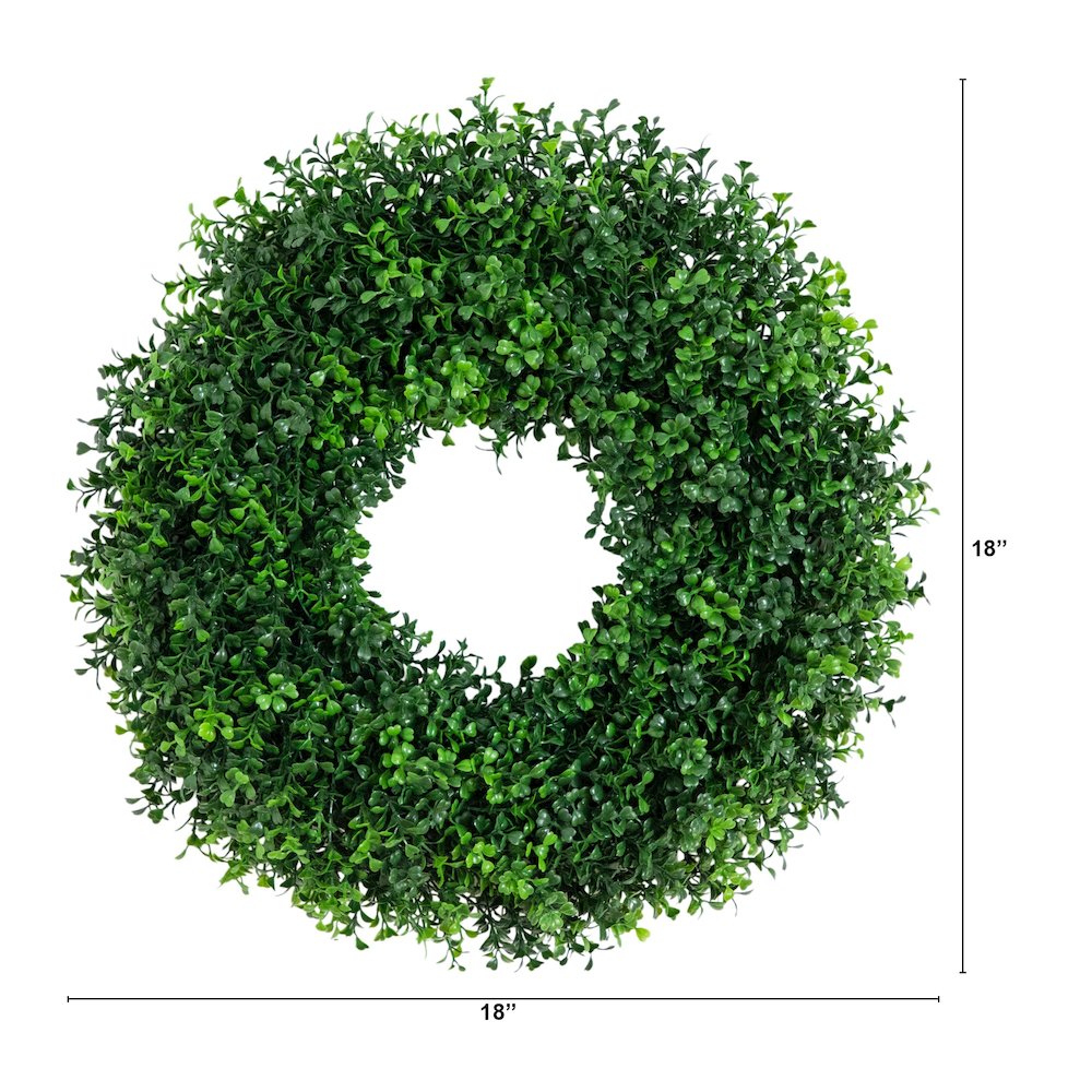 18in. Pre-Lit Artificial Boxwood Wreath with 25 Warm White LED Lights. Picture 1