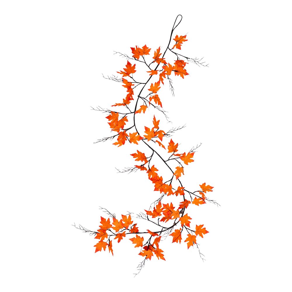 6ft. Pre-Lit Autumn Maple Artificial Fall Garland with 54 Warm White LED Lights. Picture 1