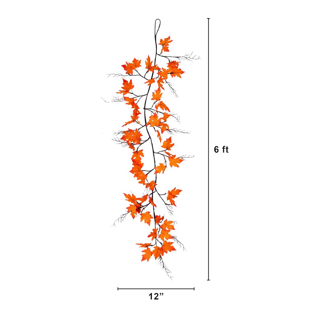 6ft. Pre-Lit Autumn Maple Artificial Fall Garland with 54 Warm White LED Lights. Picture 9