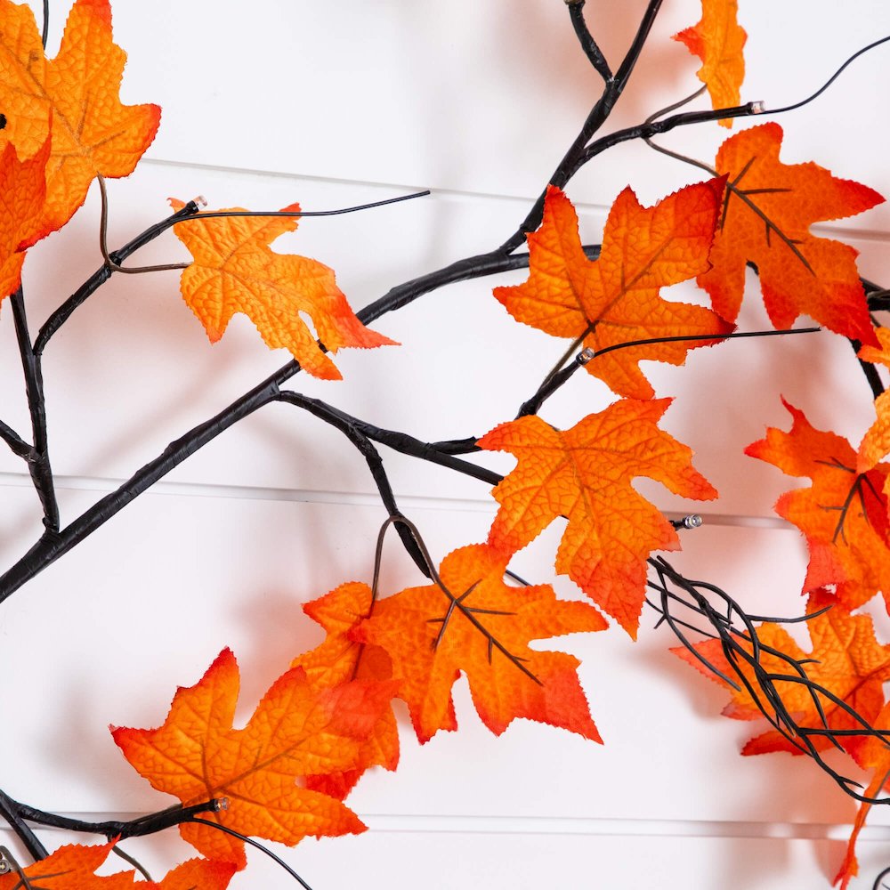 6ft. Pre-Lit Autumn Maple Artificial Fall Garland with 54 Warm White LED Lights. Picture 8