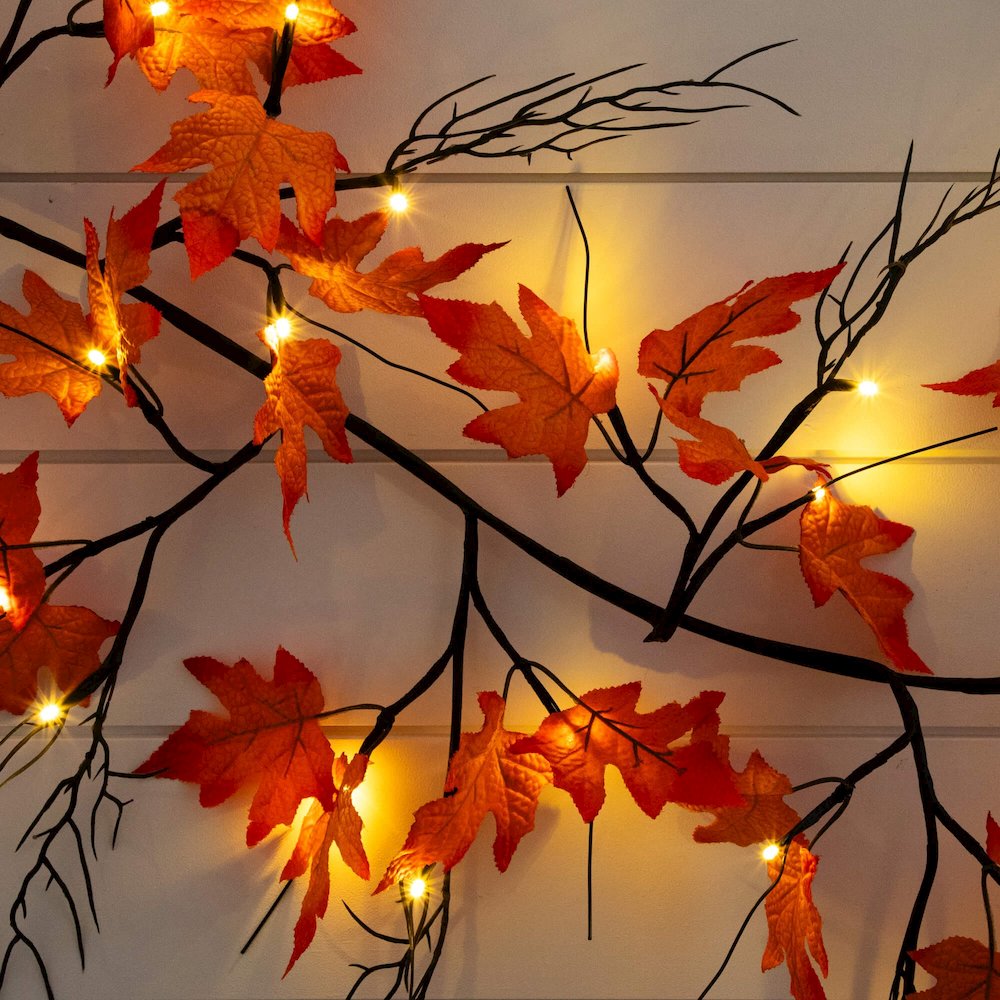 6ft. Pre-Lit Autumn Maple Artificial Fall Garland with 54 Warm White LED Lights. Picture 4