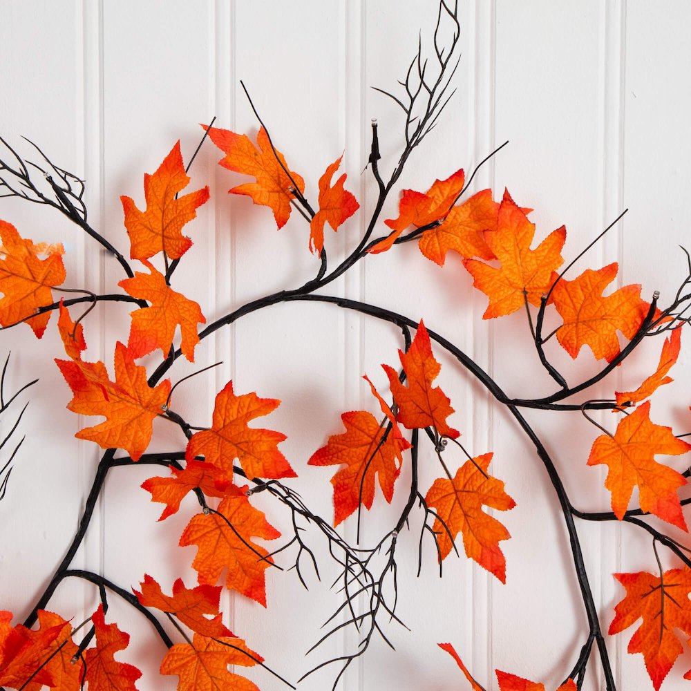 6ft. Pre-Lit Autumn Maple Artificial Fall Garland with 54 Warm White LED Lights. Picture 5