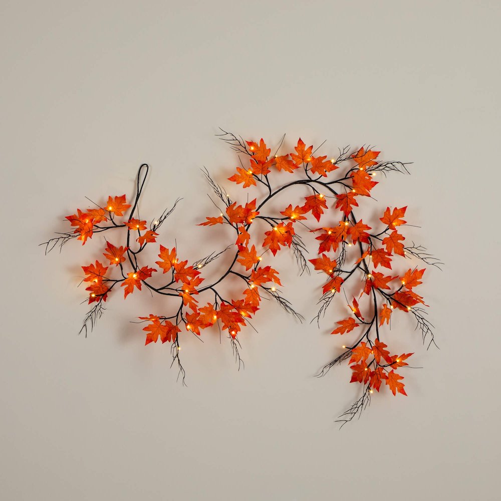 6ft. Pre-Lit Autumn Maple Artificial Fall Garland with 54 Warm White LED Lights. Picture 2
