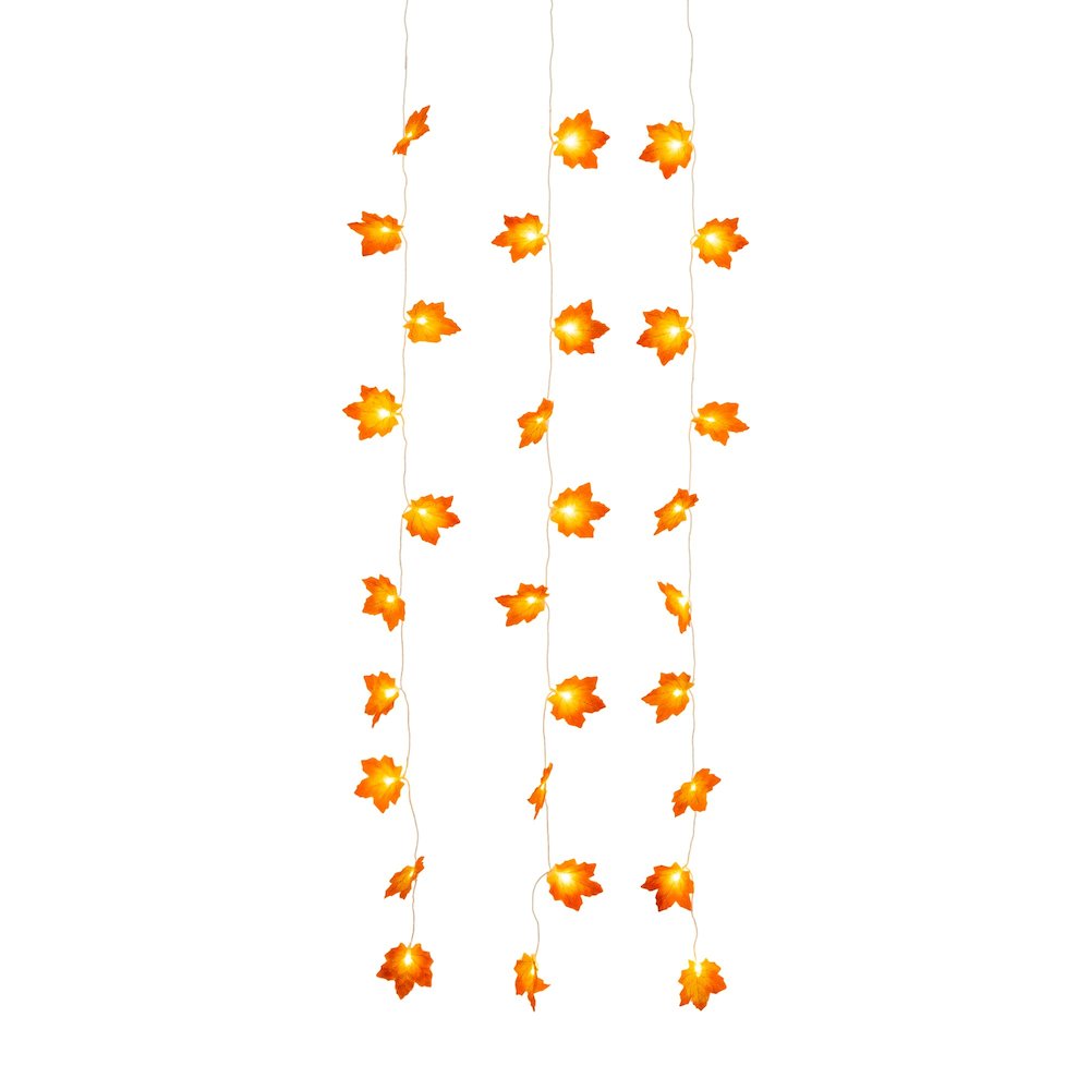 5ft Pre-Lit Autumn Maple Leaf Artificial Fall Garland with 10 LED Lights-Set of3. Picture 1
