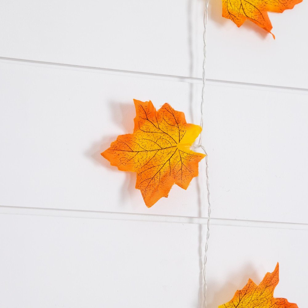 5ft Pre-Lit Autumn Maple Leaf Artificial Fall Garland with 10 LED Lights-Set of3. Picture 3