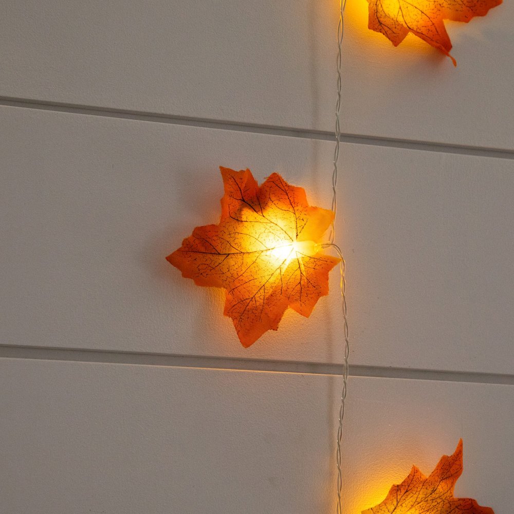 5ft Pre-Lit Autumn Maple Leaf Artificial Fall Garland with 10 LED Lights-Set of3. Picture 5