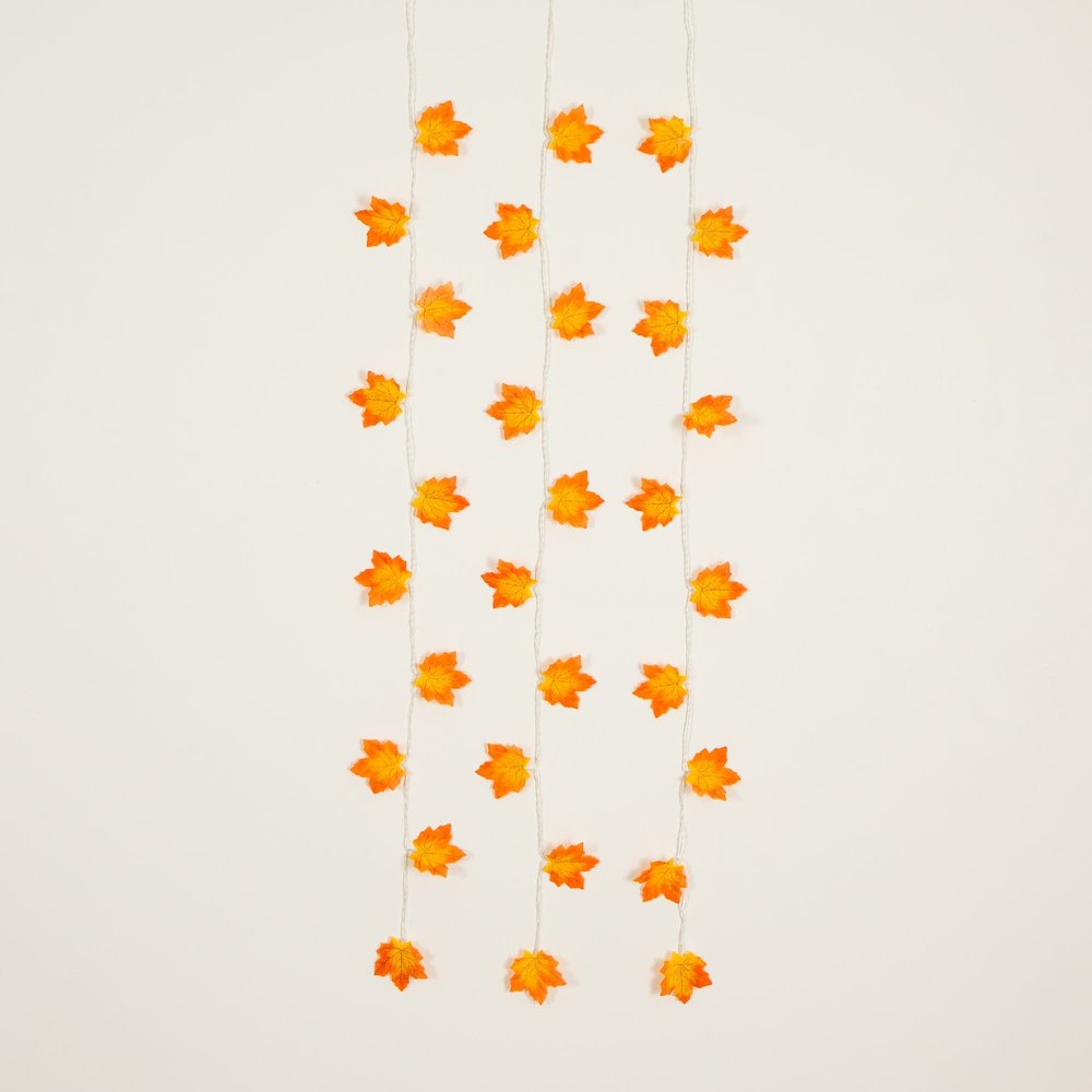 5ft Pre-Lit Autumn Maple Leaf Artificial Fall Garland with 10 LED Lights-Set of3. Picture 6