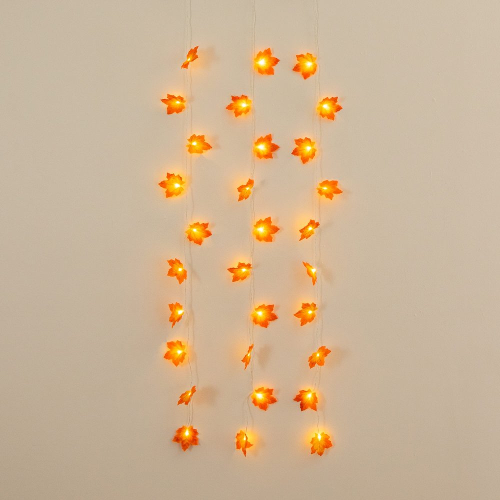 5ft Pre-Lit Autumn Maple Leaf Artificial Fall Garland with 10 LED Lights-Set of3. Picture 7