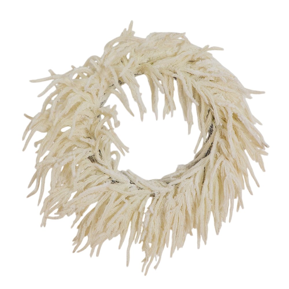 24in. Artificial Real Touch White Norfolk Island Pine Wreath with Natural Look. Picture 1