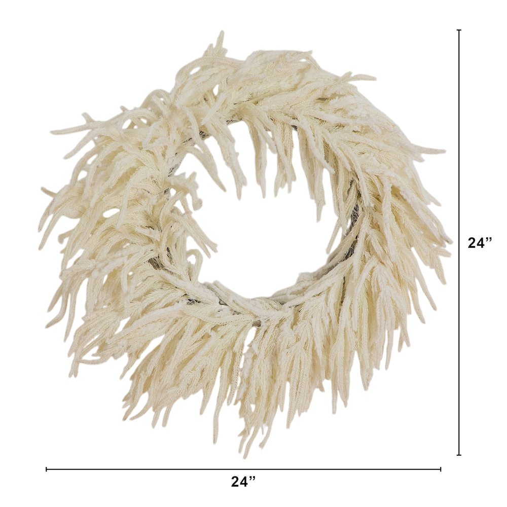 24in. Artificial Real Touch White Norfolk Island Pine Wreath with Natural Look. Picture 2
